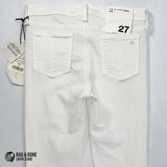 RAG & BONE SKINNY CAPRI JEANS WITH DISTRESSED KNEE HOLES NWT IN BRIGHT WHITE 27 - Picture 11 of 16